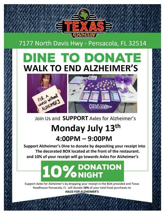 Texas Size Dine to Donate for Alzheimer's 